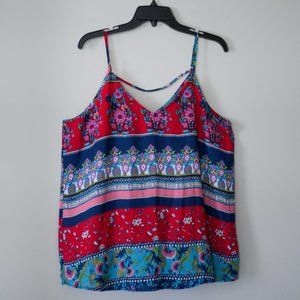 Maurices Red and Blue Patterned Flowy Tank Top